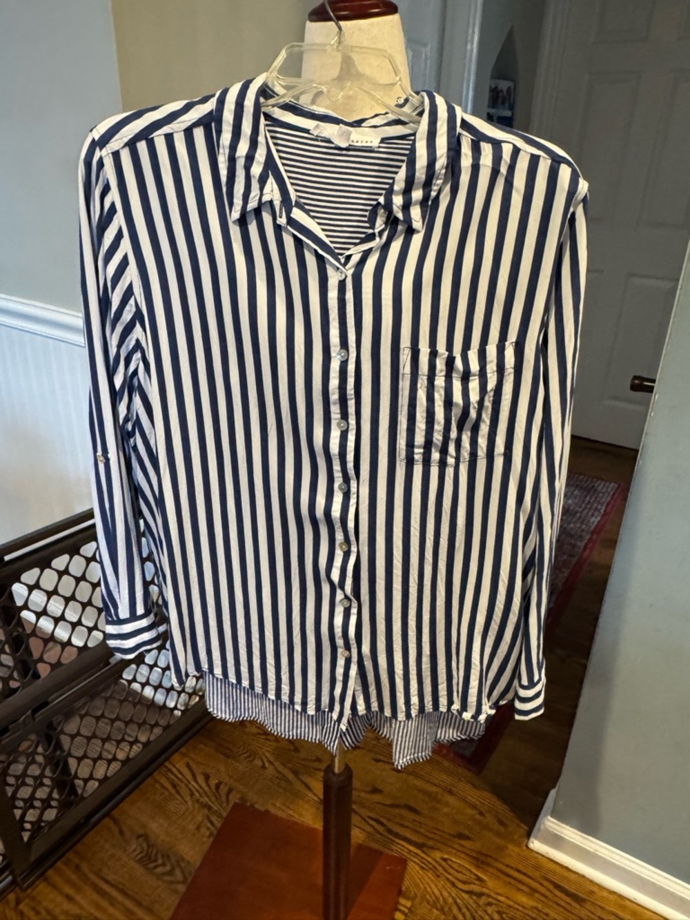 Striped Button-Up women’s Shirt in Navy and White